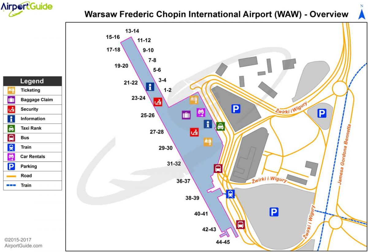 De luchthaven warschau frederic chopin kaart