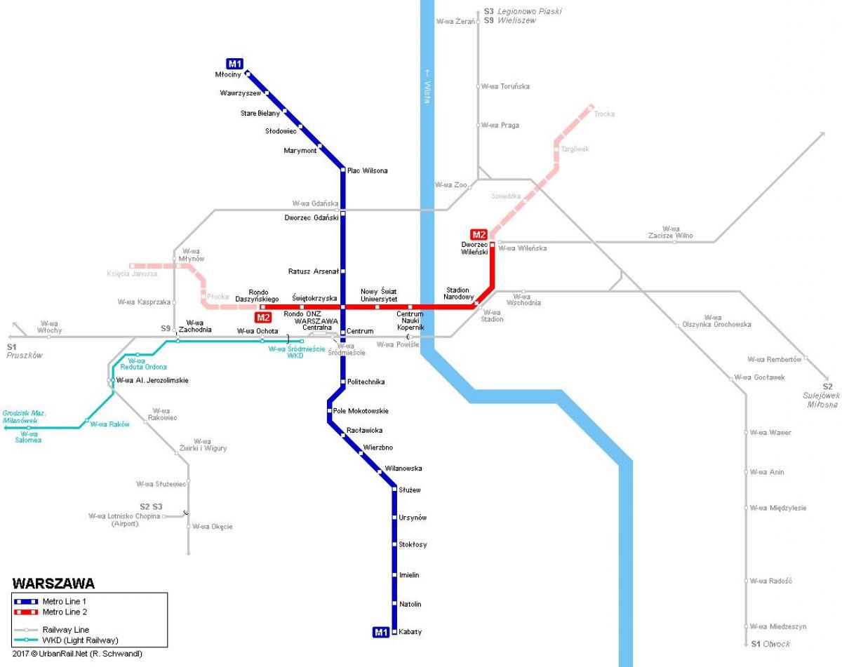 metro kaart van Warschau, polen