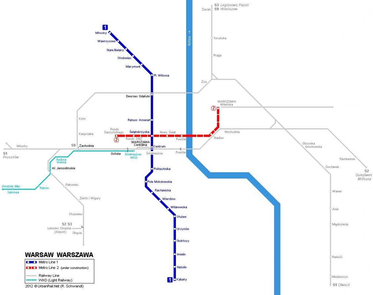 kaart metro van Warschau
