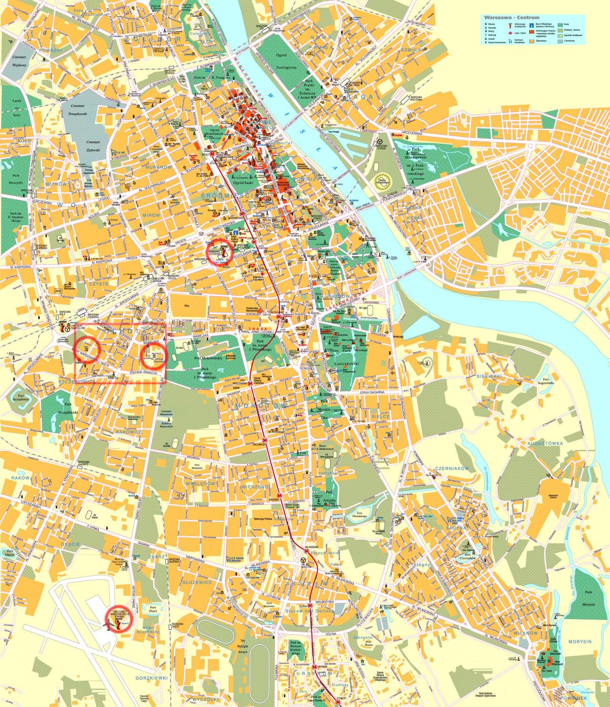 plattegrond van het centrum van Warschau