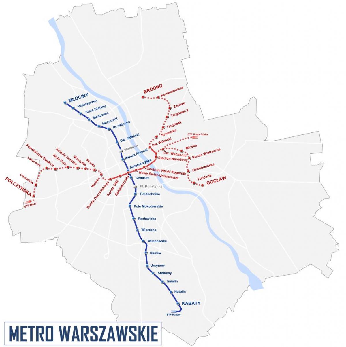 Kaart van Warschau metro 2016
