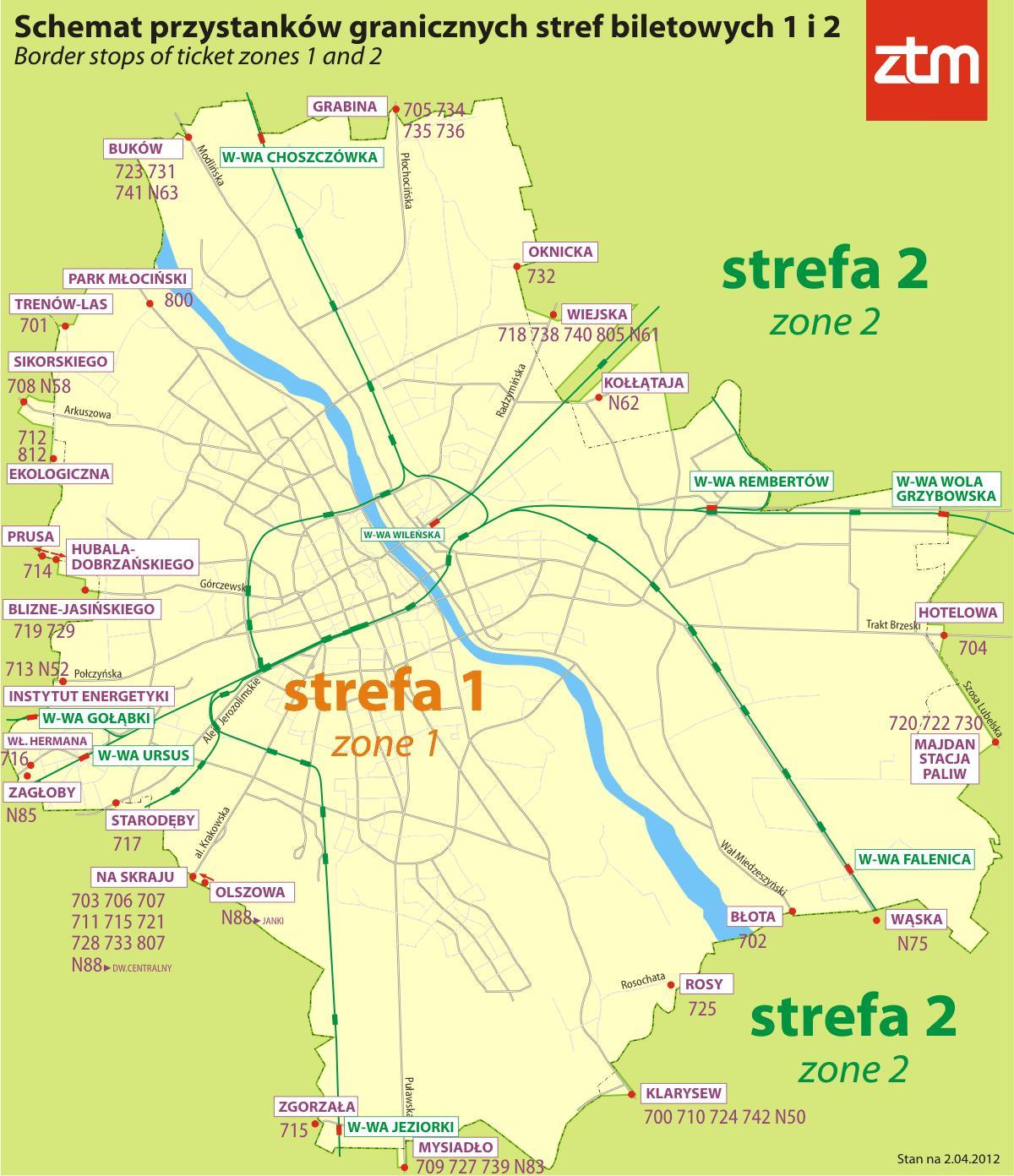 Kaart van Warschau zone 1 2 