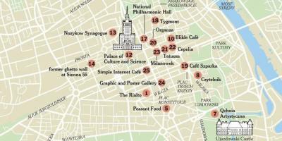 Kaart van Warschau met de toeristische attracties